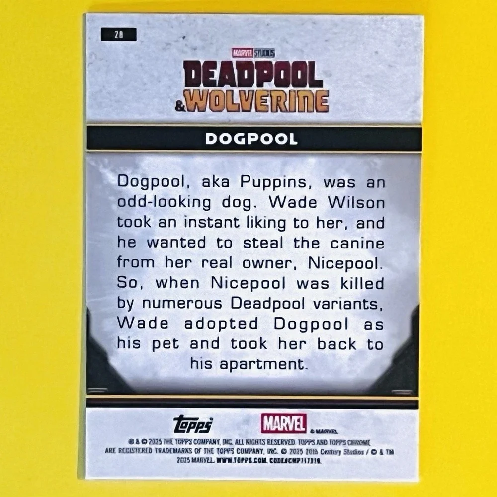 2025‎ Topps Chrome Deadpool & Wolverine #20 Dogpool Base Marvel